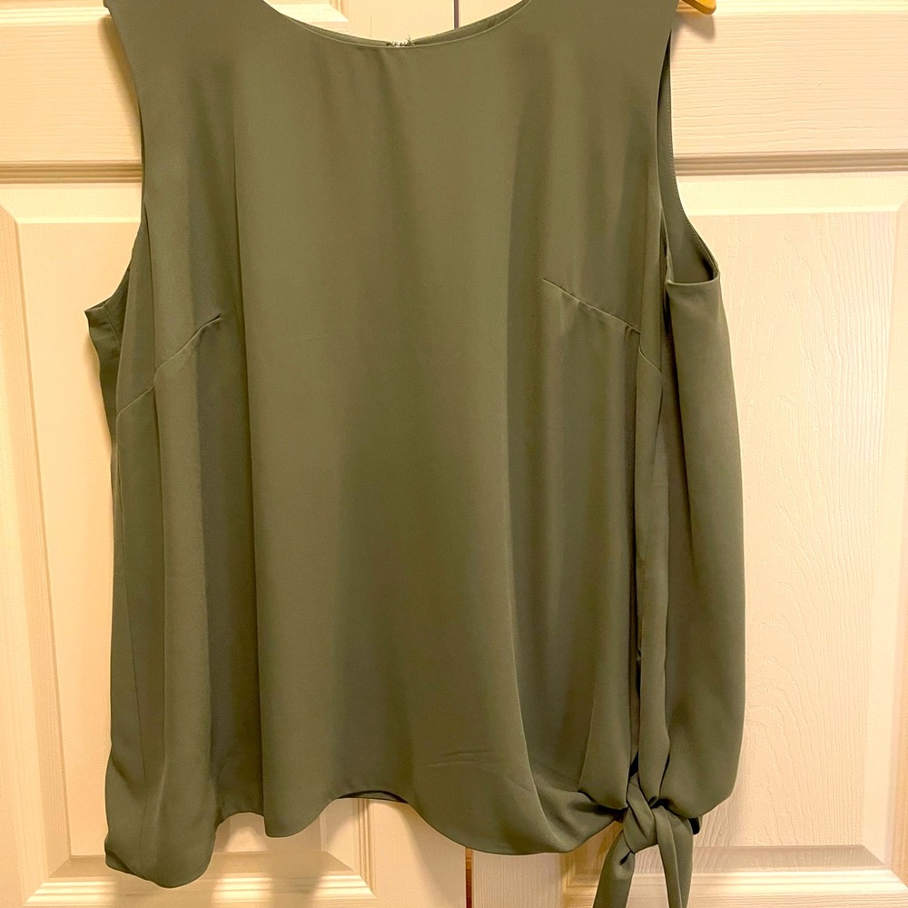 Essentials By ABS Sleeveless Blouse, tie at waist, only worn once! Olive green
